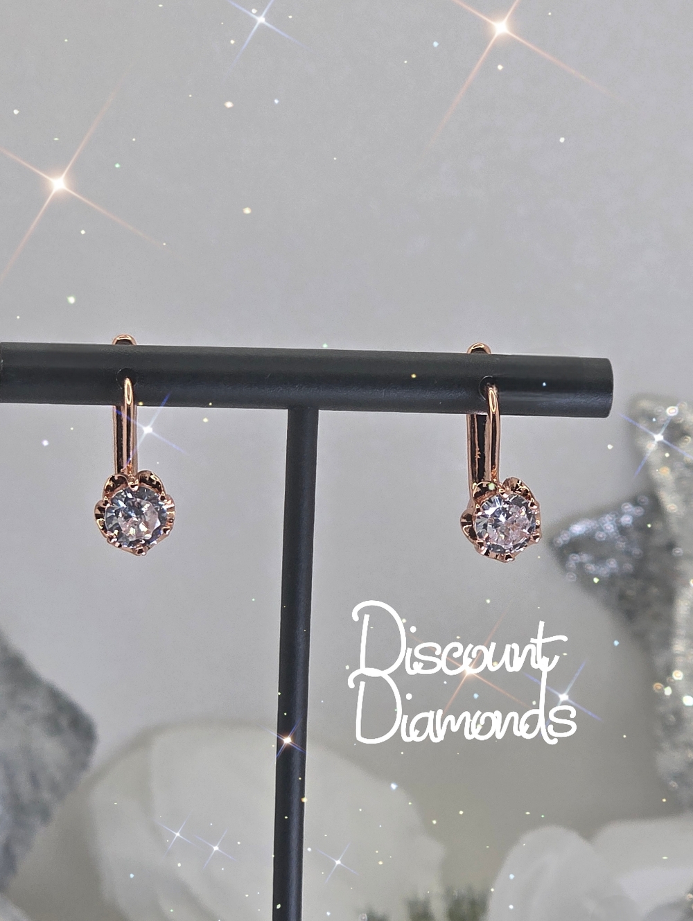 Round White Diamond Huggie Earrings 14K Rose Gold On 925 Silver - Picture 7 of 8